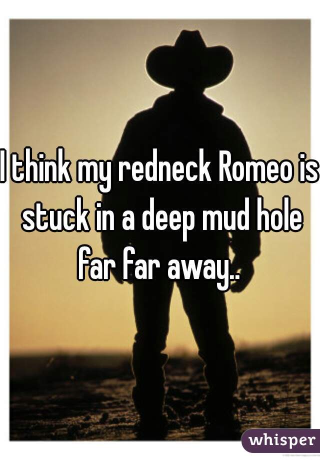 I think my redneck Romeo is stuck in a deep mud hole far far away.. 