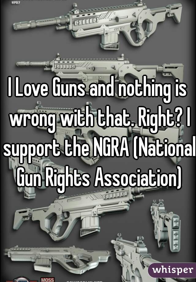 I Love Guns and nothing is wrong with that. Right? I support the NGRA (National Gun Rights Association)