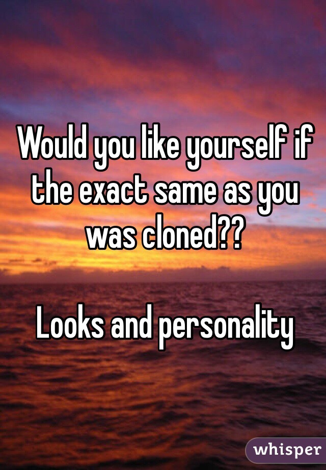 Would you like yourself if the exact same as you was cloned??

Looks and personality 