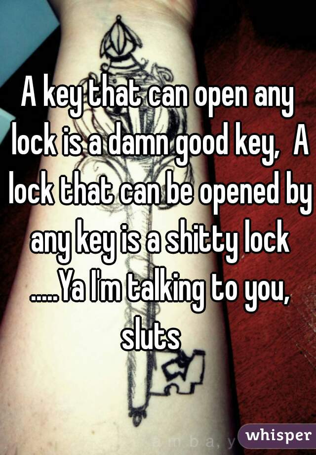 A key that can open any lock is a damn good key,  A lock that can be opened by any key is a shitty lock .....Ya I'm talking to you, sluts   