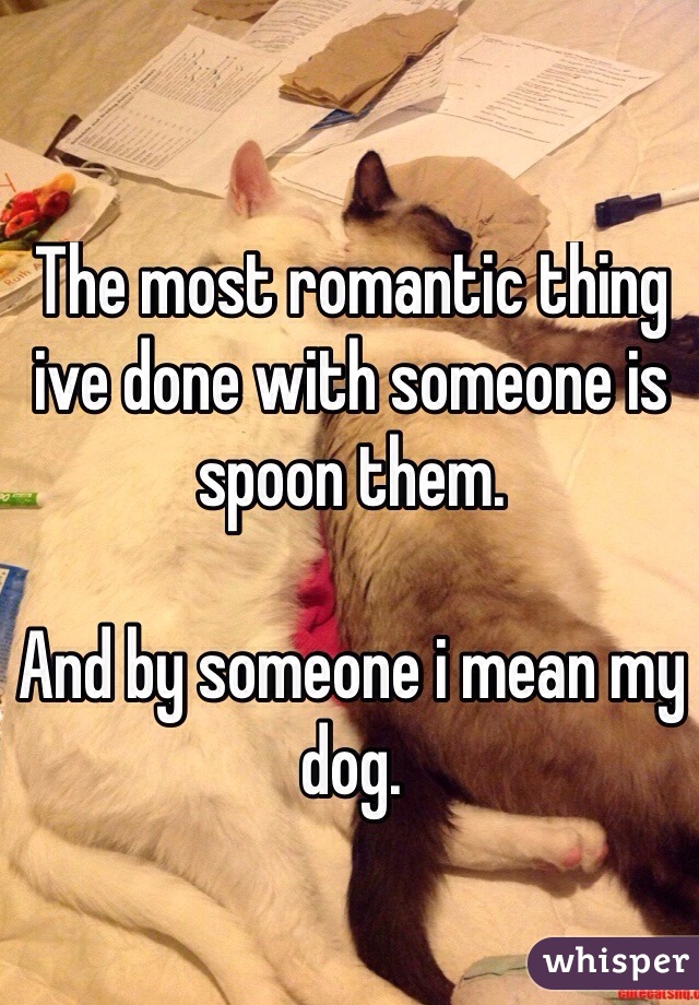 The most romantic thing ive done with someone is spoon them. 

And by someone i mean my dog.
