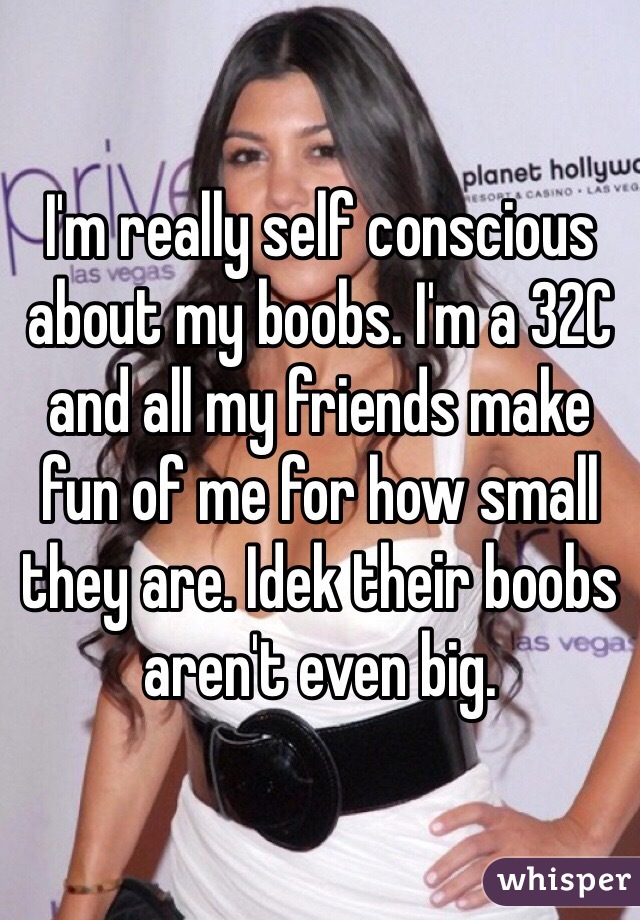 I'm really self conscious about my boobs. I'm a 32C and all my friends make fun of me for how small they are. Idek their boobs aren't even big.