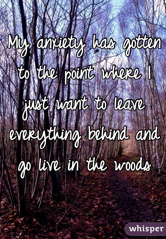 My anxiety has gotten to the point where I just want to leave everything behind and go live in the woods