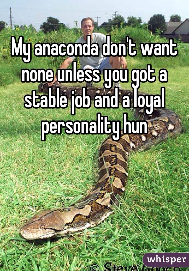 My anaconda don't want none unless you got a stable job and a loyal personality hun