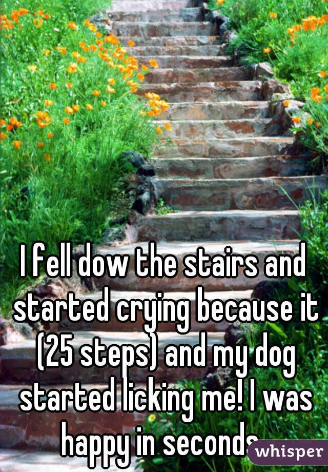 I fell dow the stairs and started crying because it (25 steps) and my dog started licking me! I was happy in seconds. 