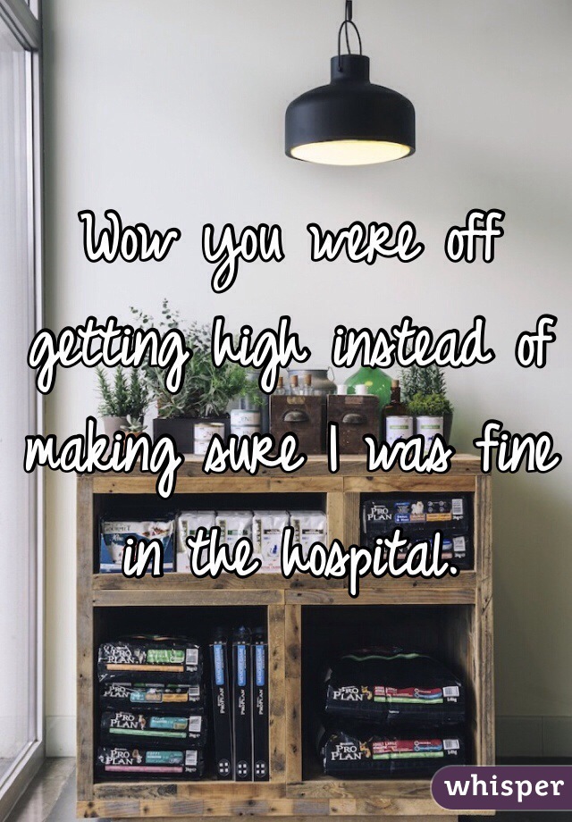 Wow you were off getting high instead of making sure I was fine in the hospital. 