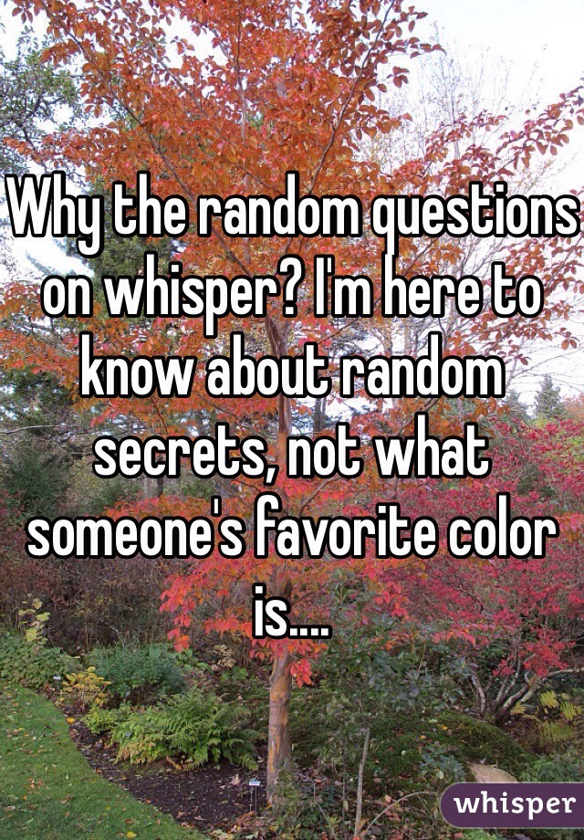 Why the random questions on whisper? I'm here to know about random secrets, not what someone's favorite color is....