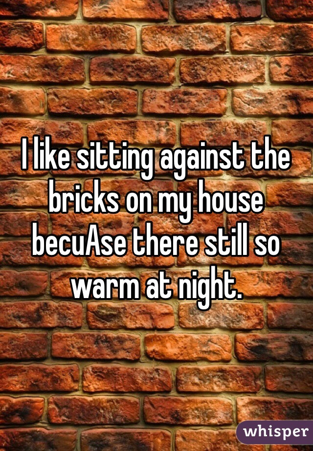 I like sitting against the bricks on my house becuAse there still so warm at night. 