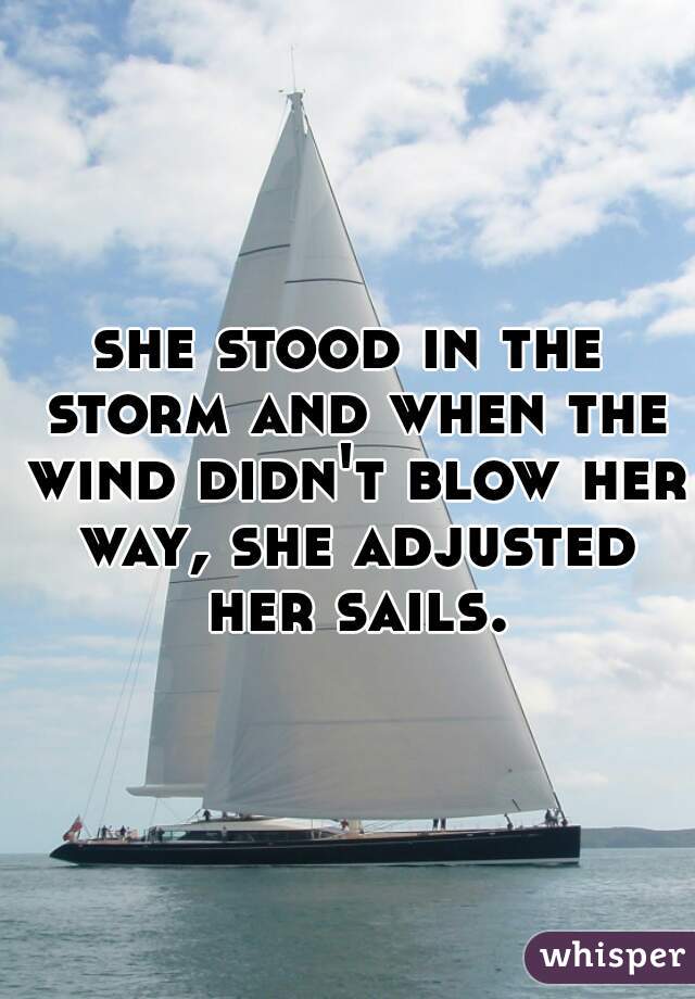 she stood in the storm and when the wind didn't blow her way, she adjusted her sails.