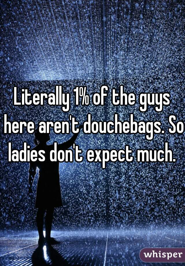 Literally 1% of the guys here aren't douchebags. So ladies don't expect much. 