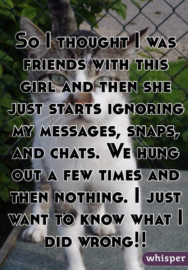 So I thought I was friends with this girl and then she just starts ignoring my messages, snaps, and chats. We hung out a few times and then nothing. I just want to know what I did wrong!!