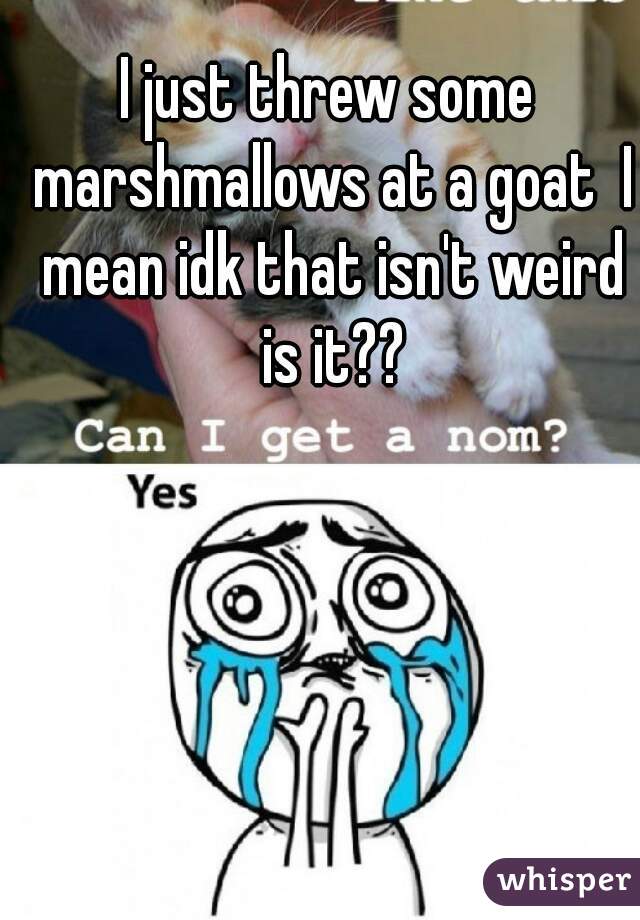 I just threw some marshmallows at a goat  I mean idk that isn't weird is it??