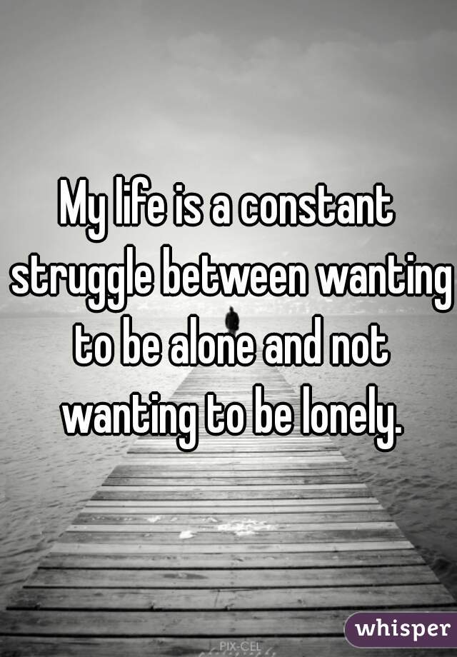 My life is a constant struggle between wanting to be alone and not wanting to be lonely.