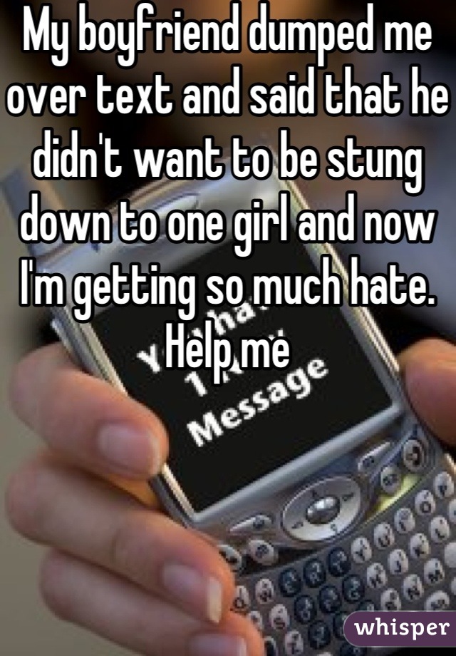 My boyfriend dumped me over text and said that he didn't want to be stung down to one girl and now I'm getting so much hate. Help me