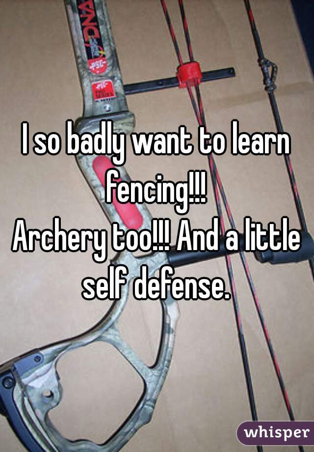 I so badly want to learn fencing!!! 
Archery too!!! And a little self defense. 