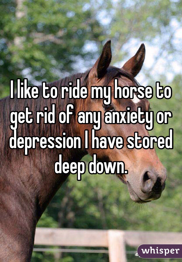 I like to ride my horse to get rid of any anxiety or depression I have stored deep down. 