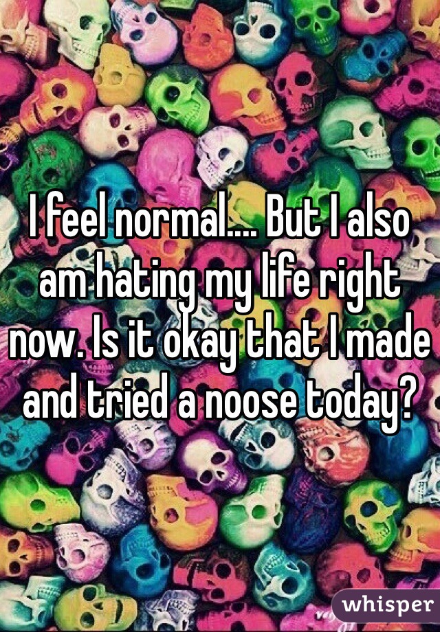 I feel normal.... But I also am hating my life right now. Is it okay that I made and tried a noose today?  