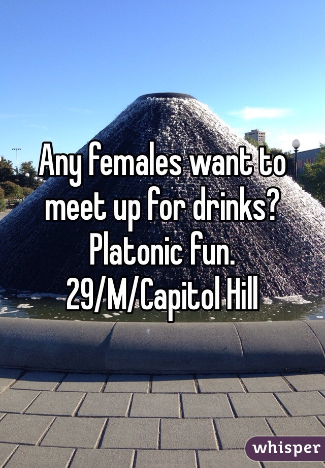 Any females want to meet up for drinks? Platonic fun.
29/M/Capitol Hill