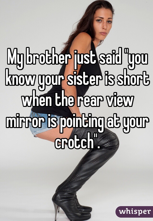 My brother just said "you know your sister is short when the rear view mirror is pointing at your crotch".