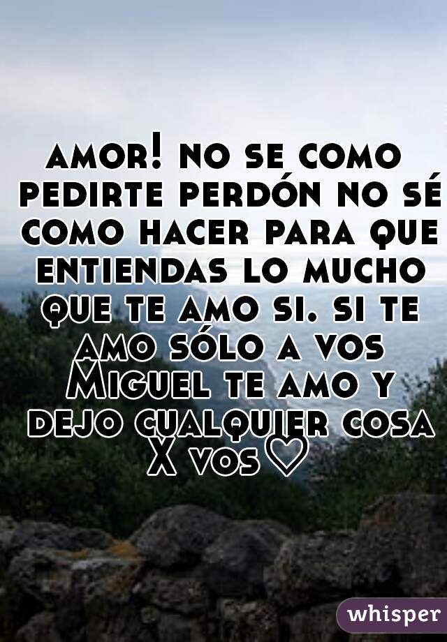 amor! no se como pedirte perdón no sé como hacer para que entiendas lo mucho que te amo si. si te amo sólo a vos Miguel te amo y dejo cualquier cosa X vos♡