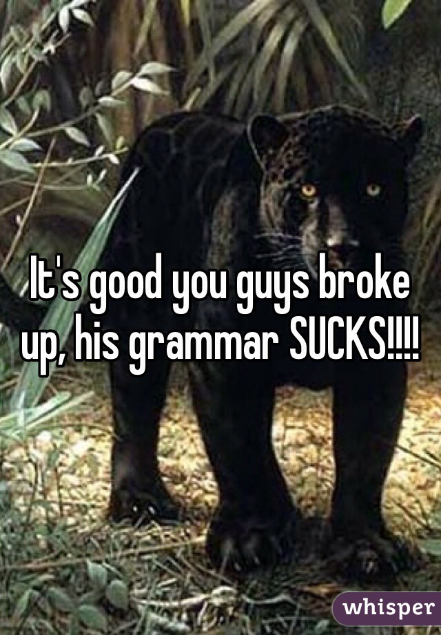 It's good you guys broke up, his grammar SUCKS!!!!