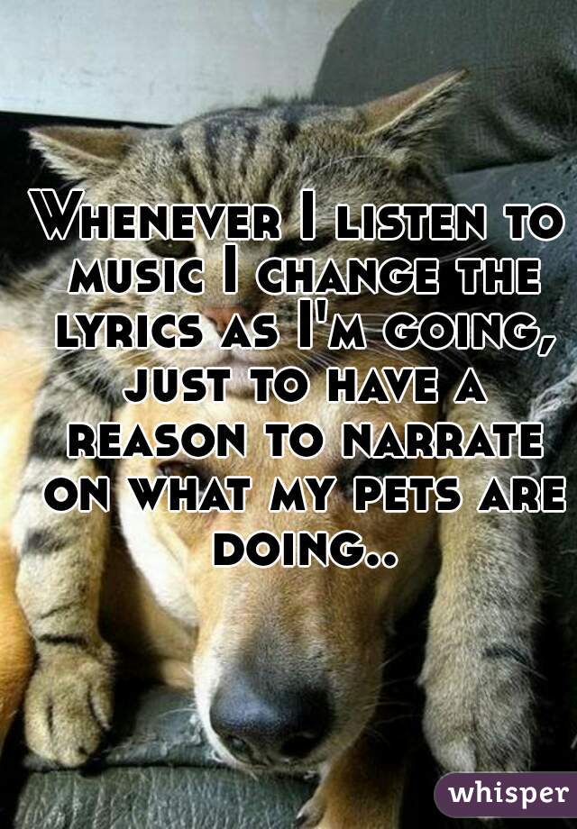 Whenever I listen to music I change the lyrics as I'm going, just to have a reason to narrate on what my pets are doing..