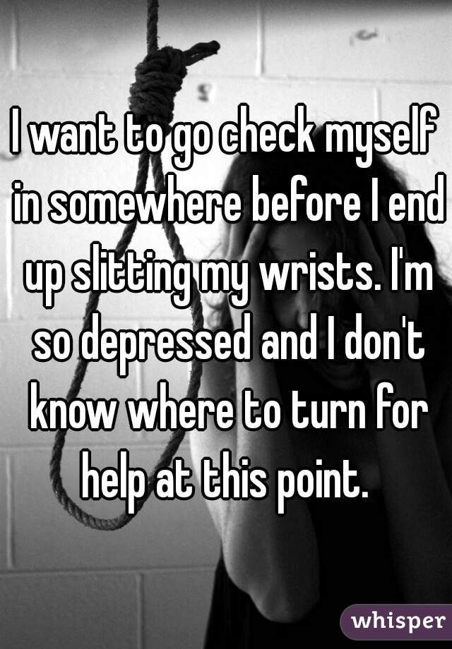 I want to go check myself in somewhere before I end up slitting my wrists. I'm so depressed and I don't know where to turn for help at this point. 