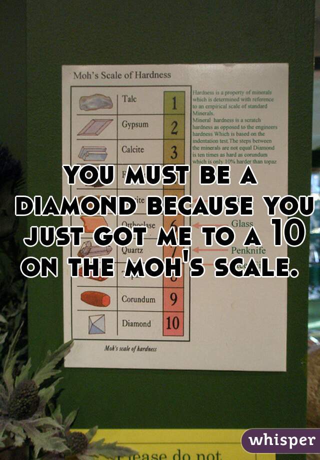 you must be a diamond because you just got me to a 10 on the moh's scale. 