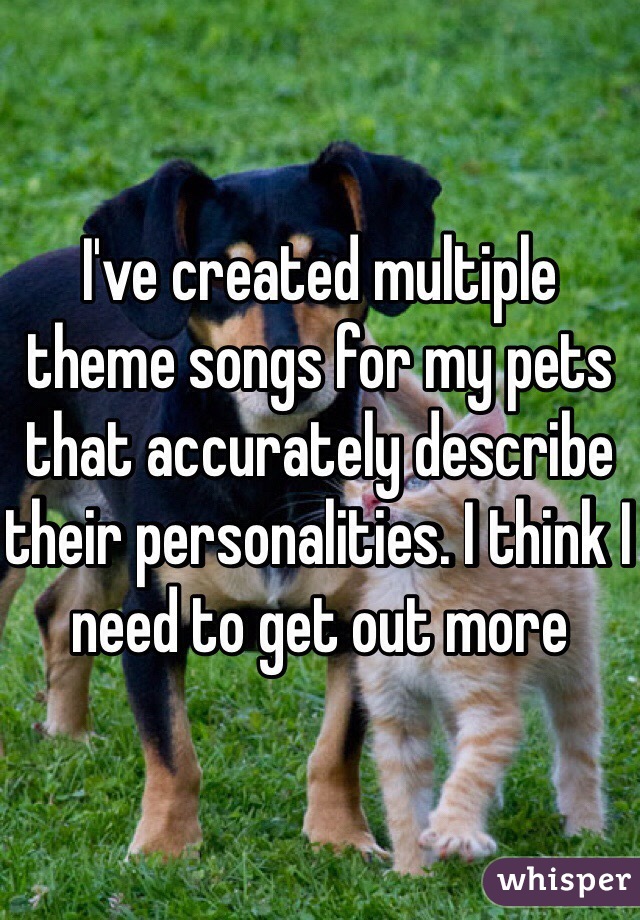 I've created multiple theme songs for my pets that accurately describe their personalities. I think I need to get out more 