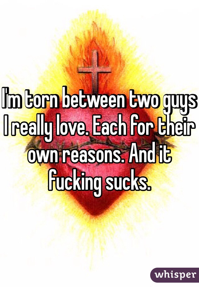 I'm torn between two guys I really love. Each for their own reasons. And it fucking sucks.