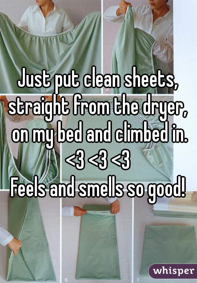 Just put clean sheets, straight from the dryer,  on my bed and climbed in.
<3 <3 <3
Feels and smells so good!