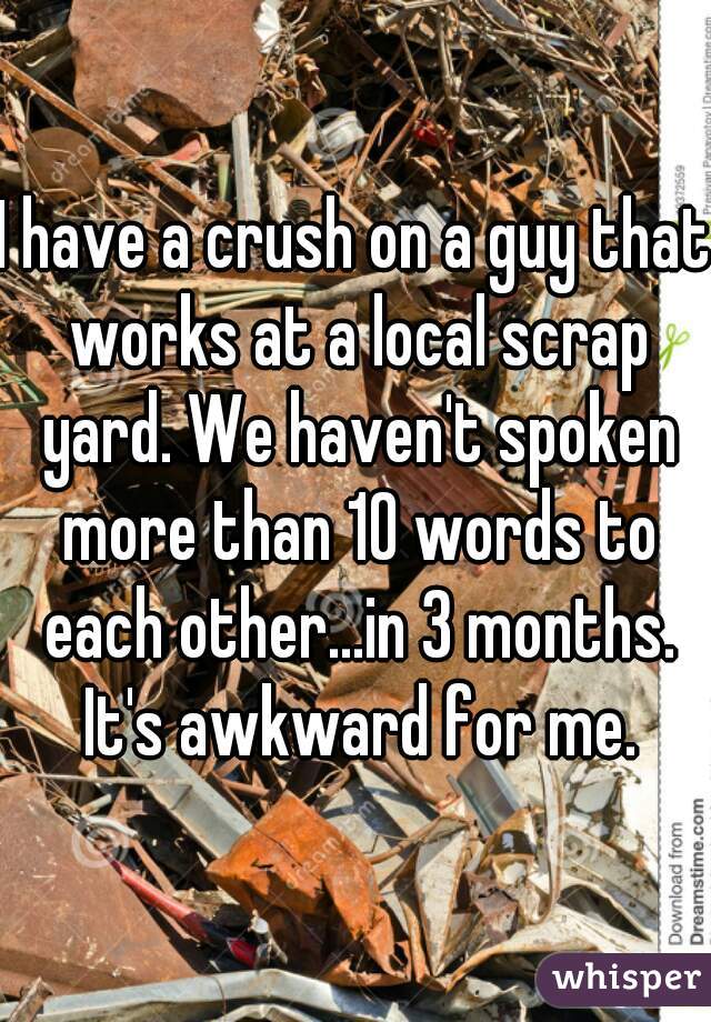 I have a crush on a guy that works at a local scrap yard. We haven't spoken more than 10 words to each other...in 3 months. It's awkward for me.