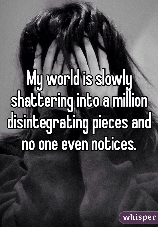 My world is slowly shattering into a million disintegrating pieces and no one even notices. 