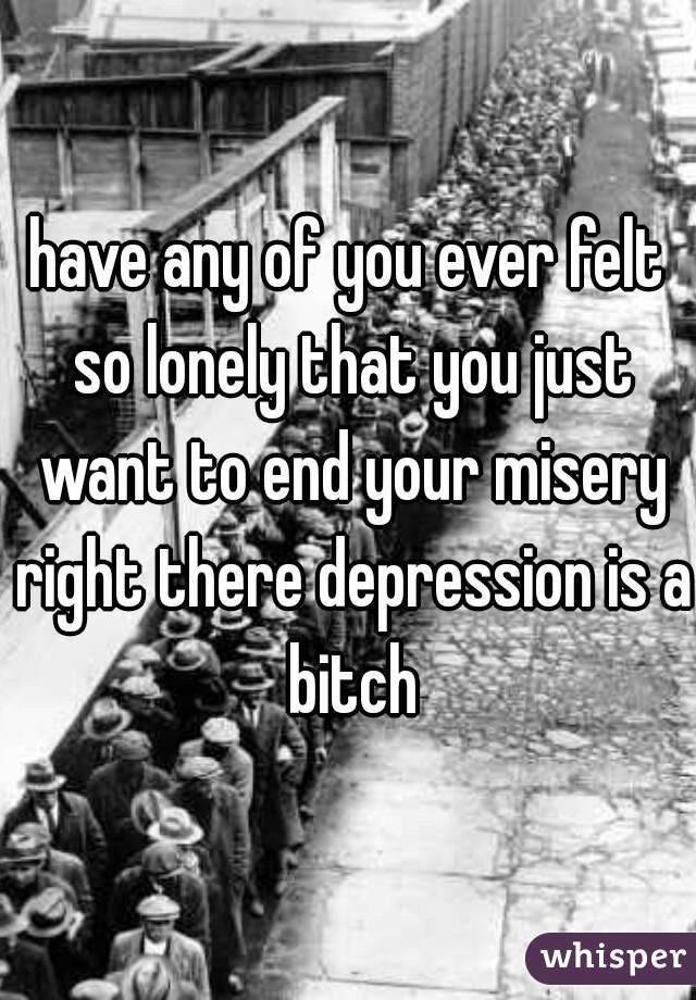 have any of you ever felt so lonely that you just want to end your misery right there depression is a bitch