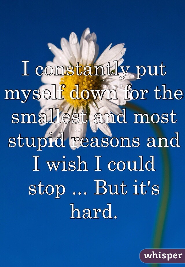 I constantly put myself down for the smallest and most stupid reasons and I wish I could stop ... But it's hard.