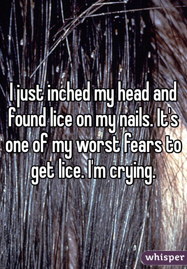 I just inched my head and found lice on my nails. It's one of my worst fears to get lice. I'm crying. 