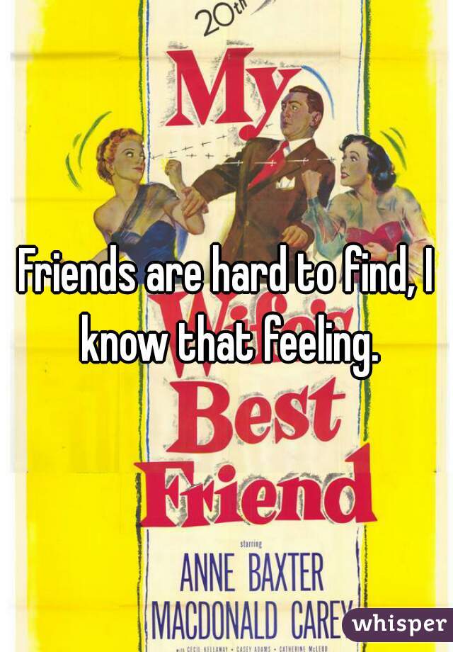 Friends are hard to find, I know that feeling.