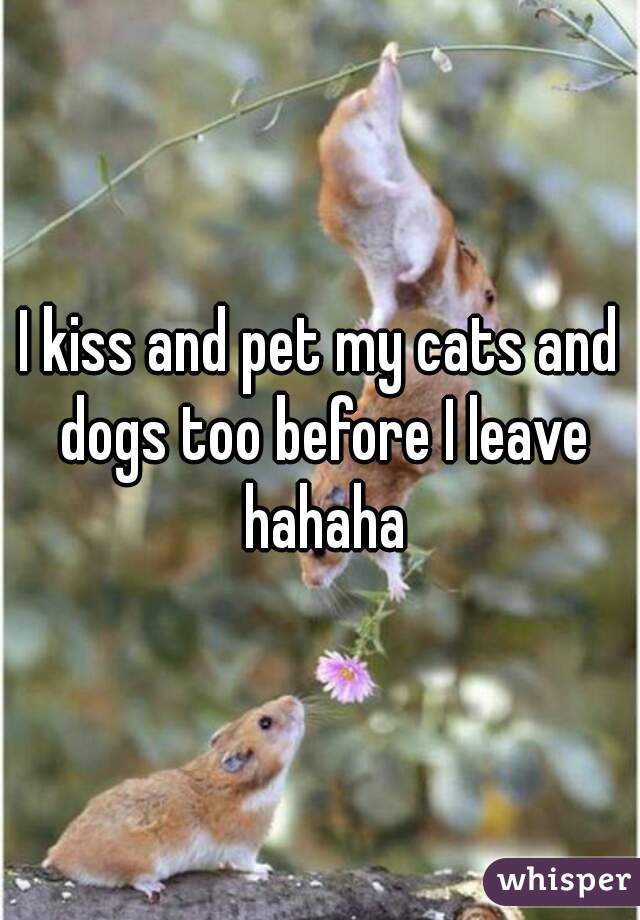 I kiss and pet my cats and dogs too before I leave hahaha