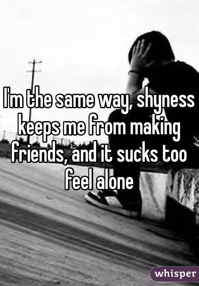I'm the same way, shyness keeps me from making friends, and it sucks too feel alone