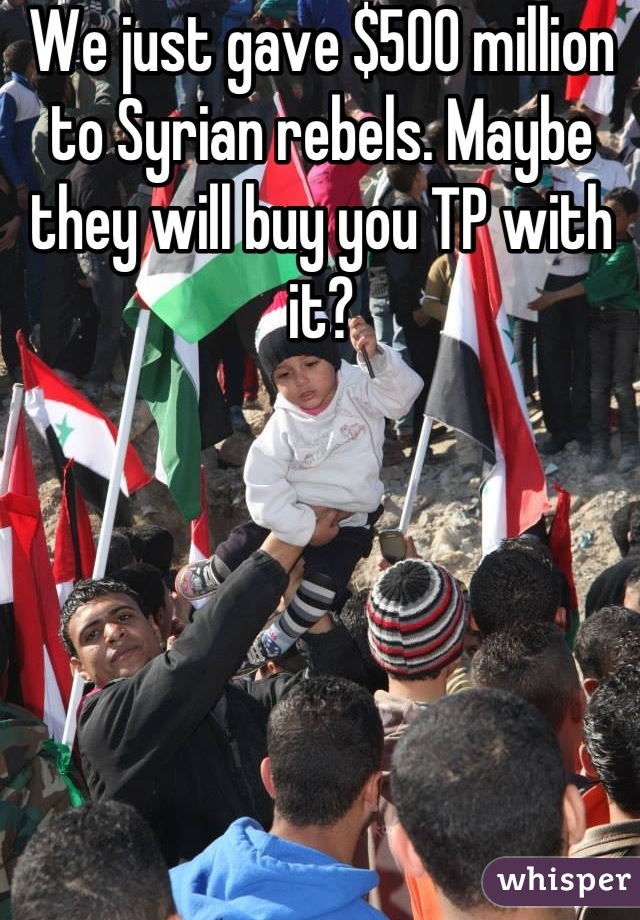 We just gave $500 million to Syrian rebels. Maybe they will buy you TP with it?