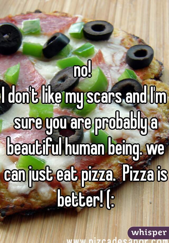 no! 
I don't like my scars and I'm sure you are probably a beautiful human being. we can just eat pizza.  Pizza is better! (: