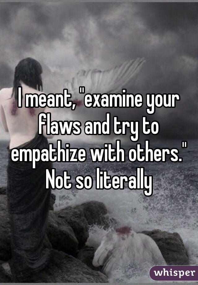 I meant, "examine your flaws and try to empathize with others." Not so literally 