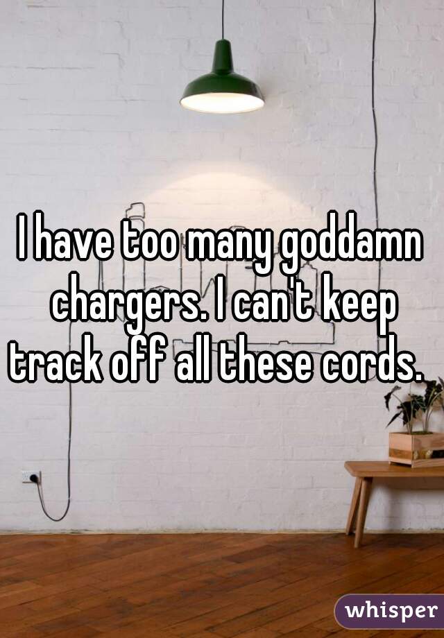 I have too many goddamn chargers. I can't keep track off all these cords.  