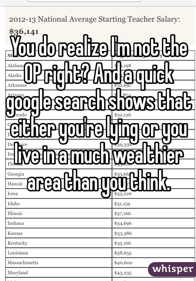 You do realize I'm not the OP right? And a quick google search shows that either you're lying or you live in a much wealthier area than you think. 