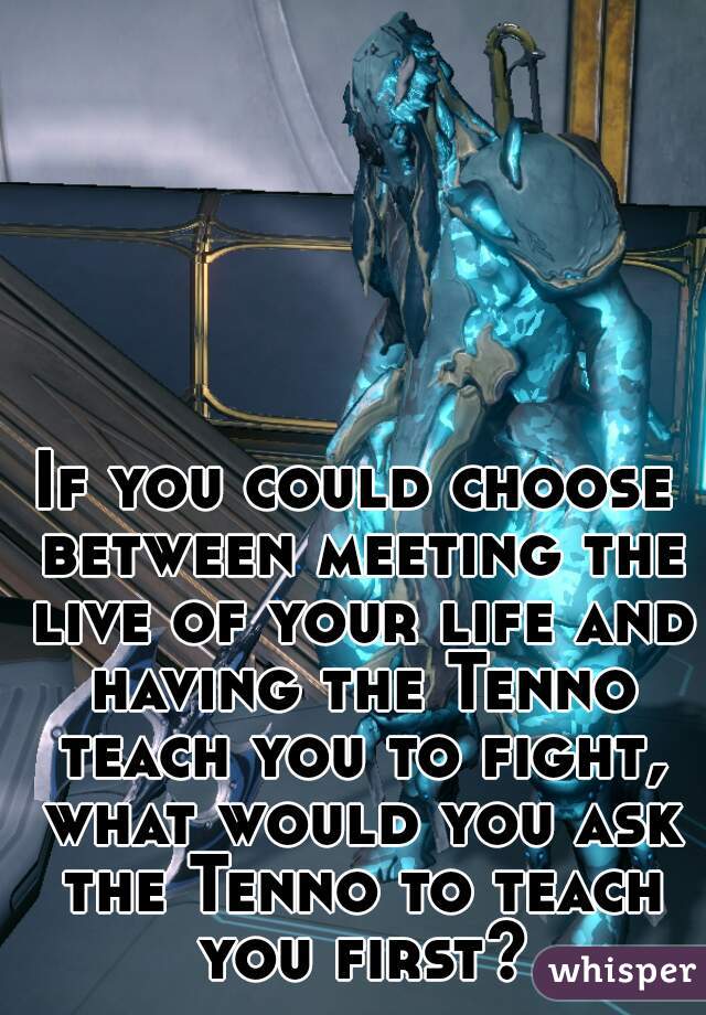 If you could choose between meeting the live of your life and having the Tenno teach you to fight, what would you ask the Tenno to teach you first? 