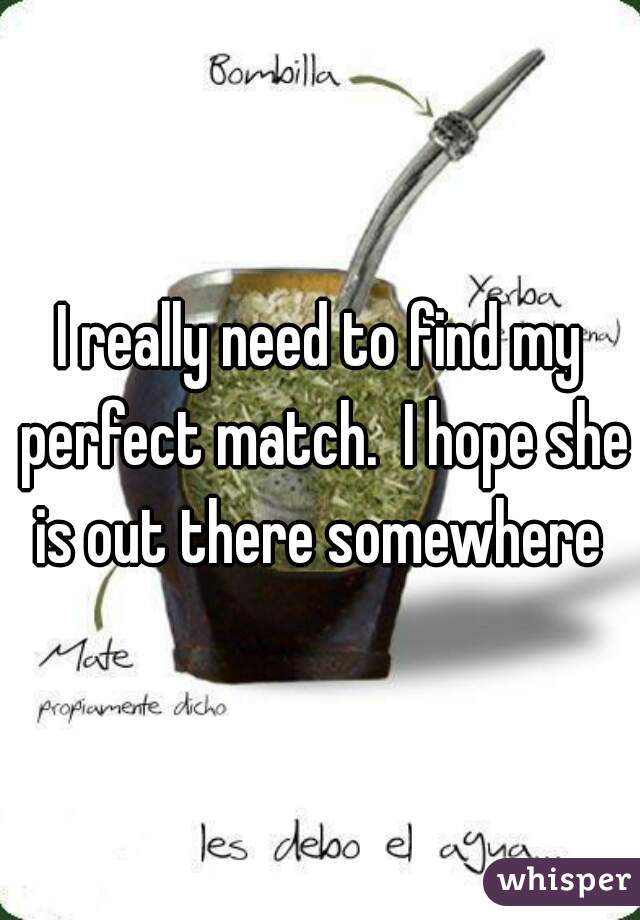 I really need to find my perfect match.  I hope she is out there somewhere 