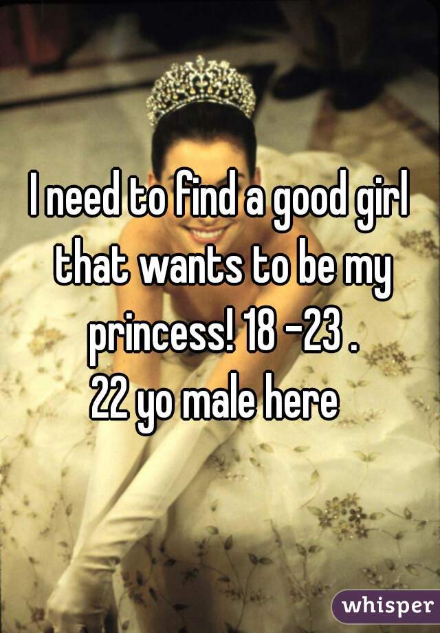 I need to find a good girl that wants to be my princess! 18 -23 .

22 yo male here 