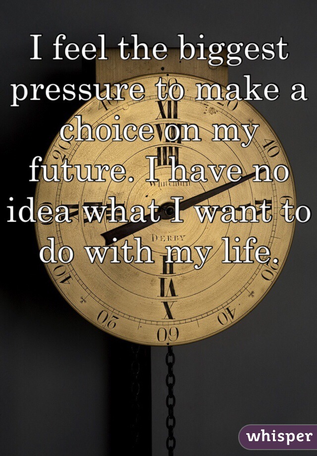 I feel the biggest pressure to make a choice on my future. I have no idea what I want to do with my life.