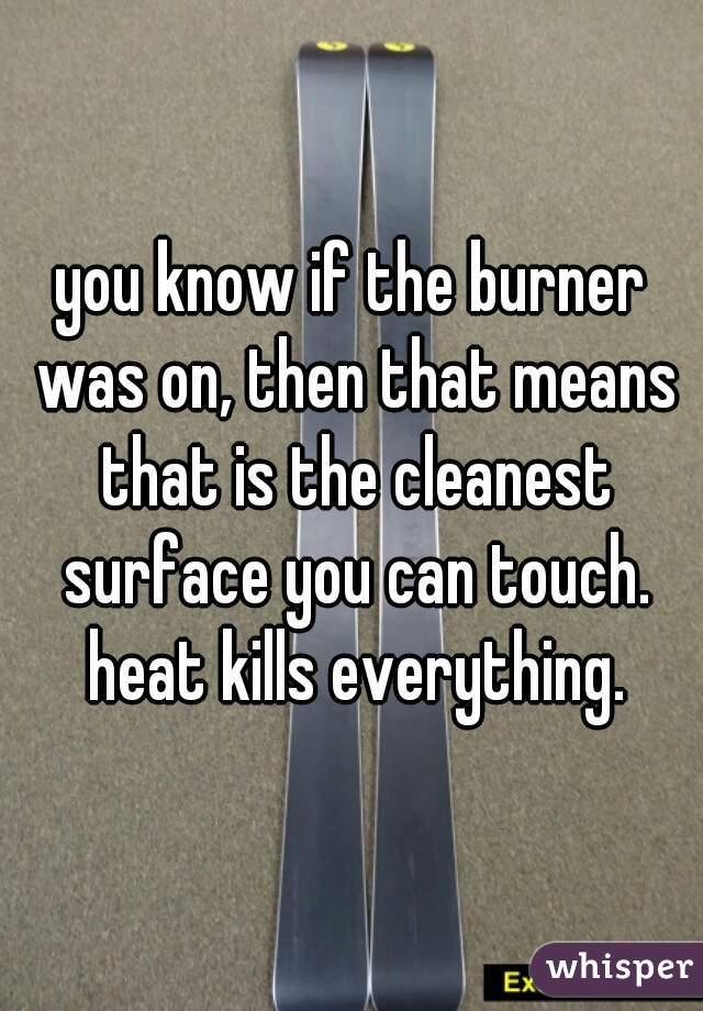 you know if the burner was on, then that means that is the cleanest surface you can touch. heat kills everything.
