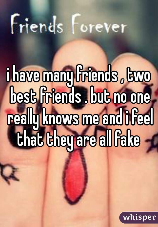 i have many friends , two best friends . but no one really knows me and i feel that they are all fake 